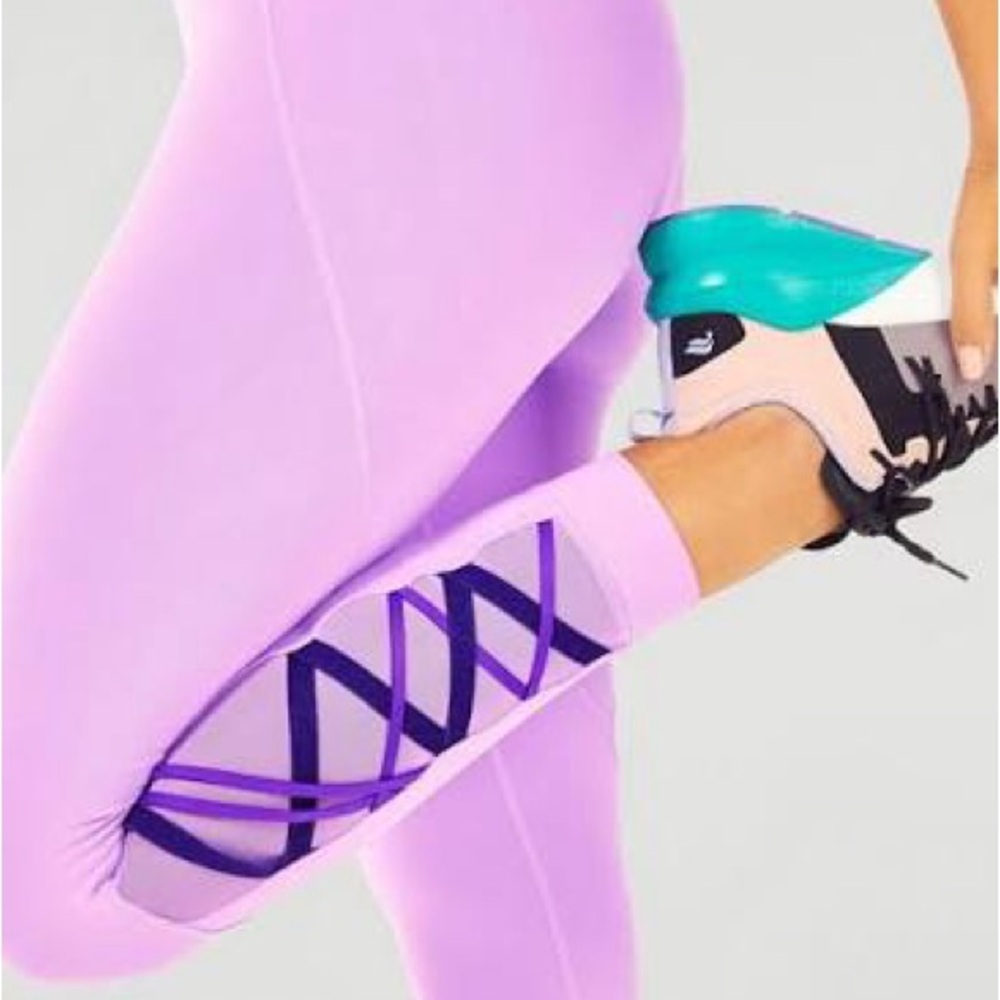 Fabletics Lavender Leggings with Crisscross Mesh